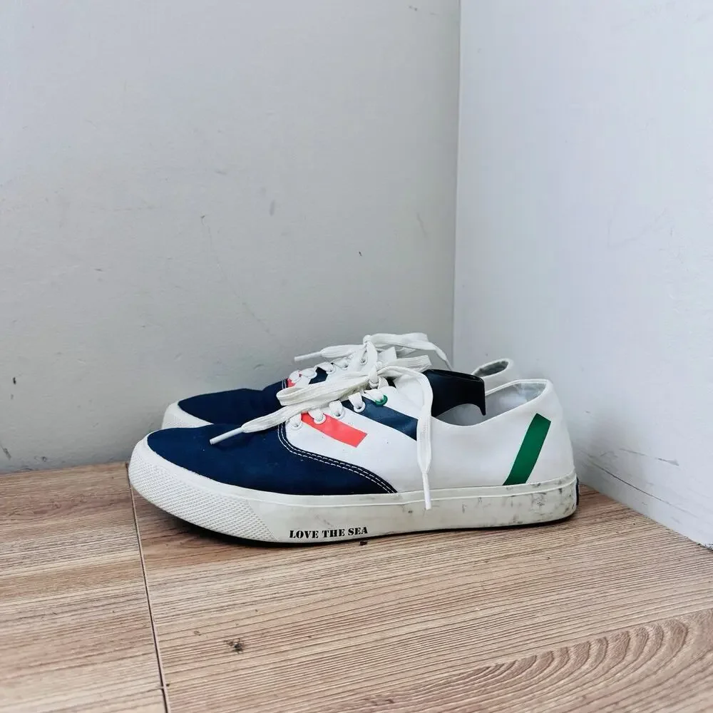Sperry Captain's CVO Prep Charter Stripe Sneakers White And Blue Men’s 9